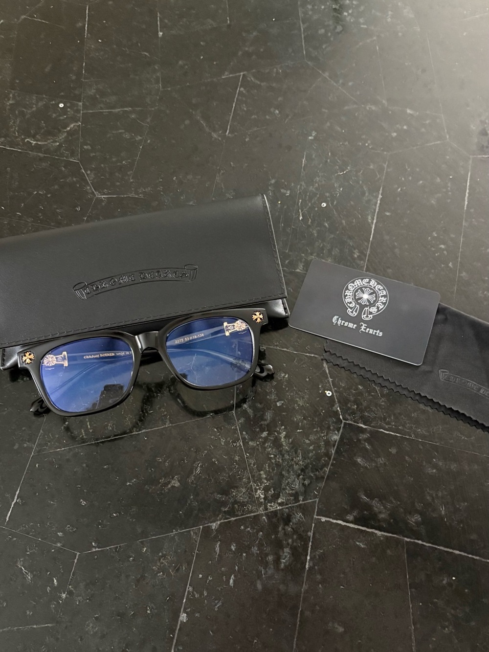 Black Sunglasses with Gold Cross Accents